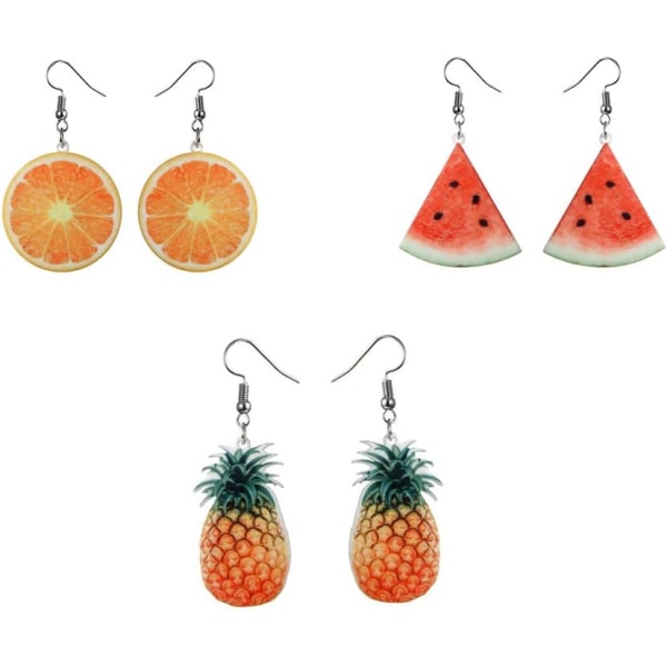 Frukt øredobber sett ananas oransje vannmelon øredobber Akryl bøyle øredobber sommer hawaiisk ferie strandfest kvinner smykker gave 3 par