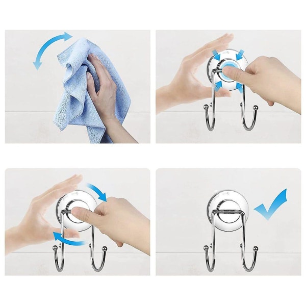 Suction Cup Hooks Extra Strong Vacuum Towel Hooks, Multi-purpose Hooks For Bathroom Kitchen Robe Hooks Stainless Steel Towel Rack - 2 Pack Holder