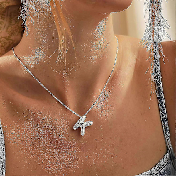 Bubble Letter Halsband Ballong Initial Halsband För Kvinnor Flickor Fint Alfabet Hänge 14k Guldpläterat Puffigt Namn Personliga Smycken Gåva O Silver