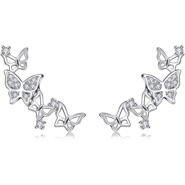 925 Sterling Silver Cubic Zirconia Kristall 3D Fjärilsdesign Örhänge Brud Stud Örhängen