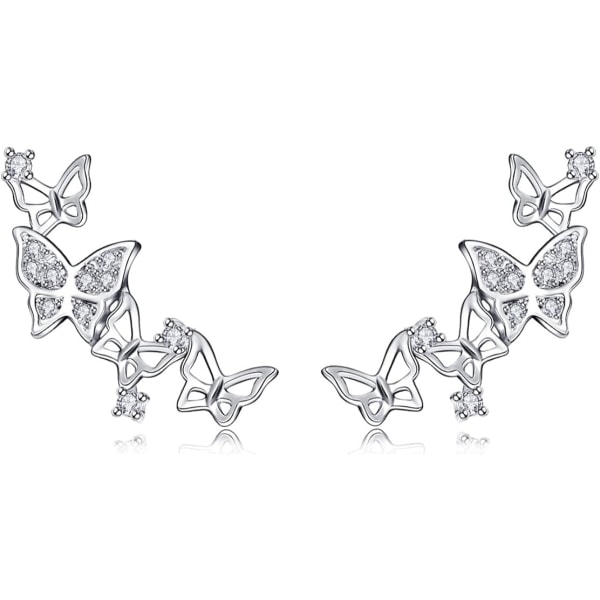925 Sterling Sølv Cubic Zirconia Crystal 3D Butterfly Design Ear Cuff Brude Stud øredobber