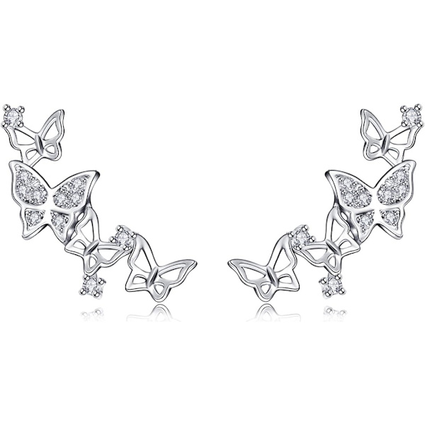 925 Sterling Sølv Cubic Zirconia Krystal 3D Butterfly Design Øremanchet Brud Stud Øreringe