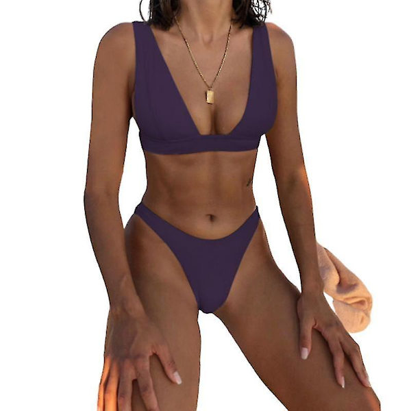 Mimigo Naisten Alhaisen Vyötärön Bikinit Uimapuvut Push Up Halter Kaksi Osainen Uimapuvut DEEP PURPLE M