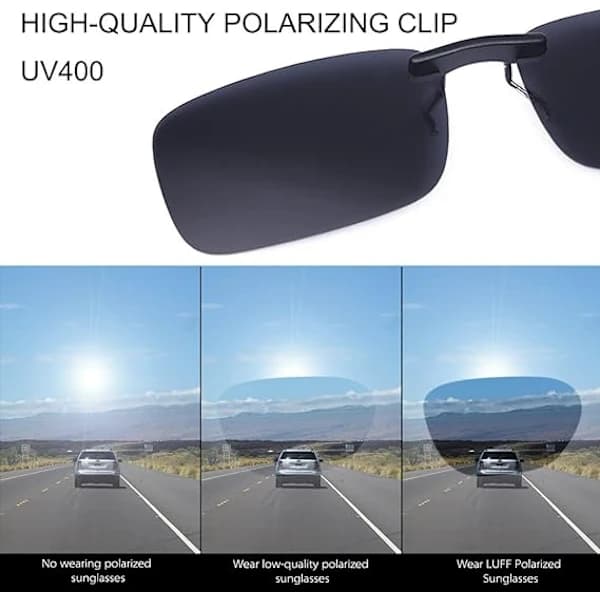 Polariserte unisex clip-on solbriller, egnet for reseptbelagte briller.