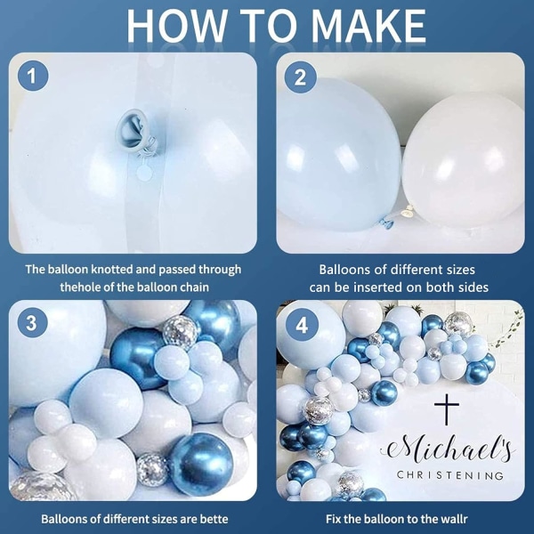 107 STK Blå ballonger festdekorasjoner, blå hvite havballonger Macaron lateks ballong blå festdekorasjoner ballongsett for jenter