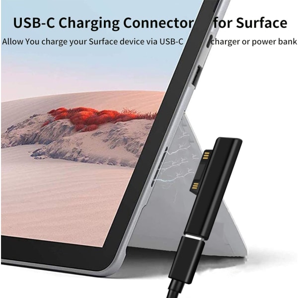 Kannettava Surface Connect - USB Type C -sovitin Surface Pro 7/6/5/4/3 -kannettaville tietokoneille, 15V PD -lataus