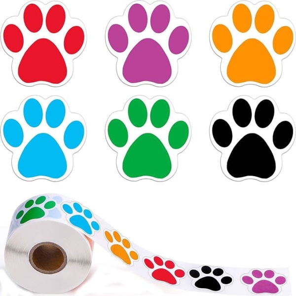 En rulle med 500 bitar Husdjursdekal Leksaksdekal Färgglada print Hundtassetiketter Bear Paw Print