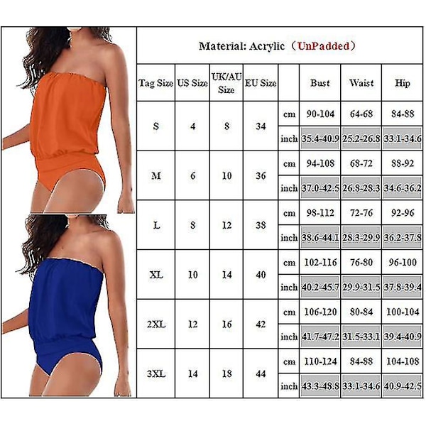 Kvinnors Boho Bandeau En Delig Baddräkt Strapless Baddräkter Off Shoulder Badkläder Sommar Strandkläder Simdräkt White 2XL