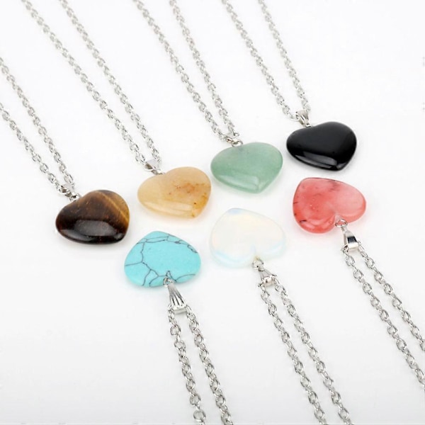 Stilfullt halsband med hjärtformat hänge i natursten för älskare, rosa kvartskristall onyx smycke (Blå turkos)