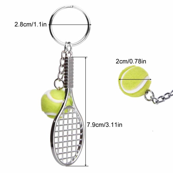 Avaimenperä metallinen tennismaila Avaimenperä tennispallo 2 kpl
