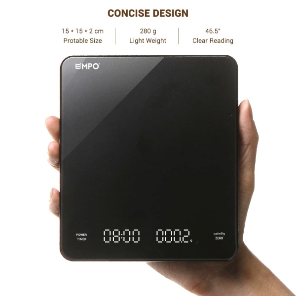 Digital Kaffeevægt med Timer - Kaffeevægt, Espresso-Vægt, 3000 g (Sort)