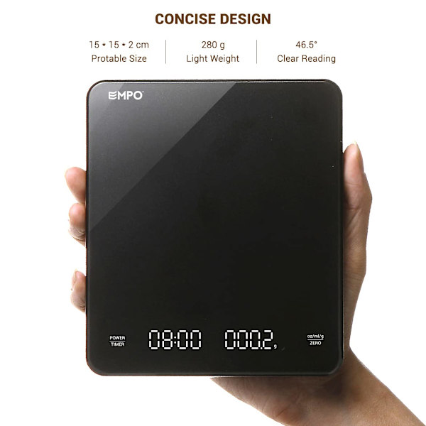Digital Kaffevåg med Timer - Kaffevåg, Espresso-Våg, 3000 g (Svart)