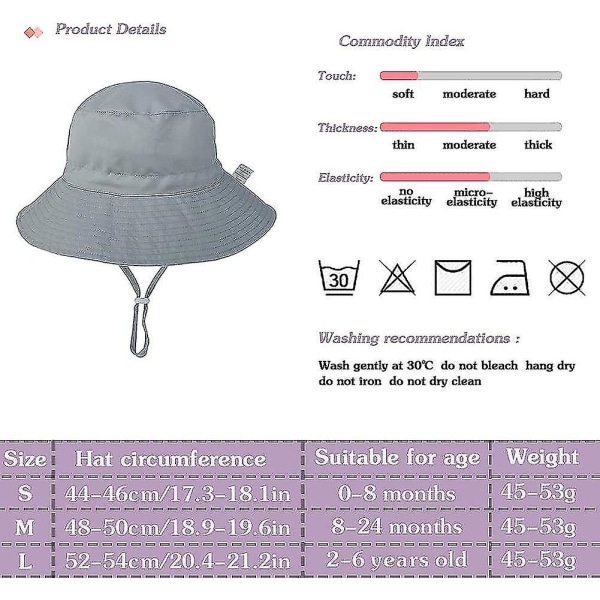 Barnhatt Justerbar Solhatt Andningsbar Strandhatt För Pojkar Flickor_ll Grey 12-24 Months
