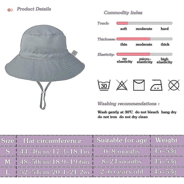 Børnebøttehat Justerbar solhatte Åndbar strandhat til drenge Girls_ll Grey 2 Years