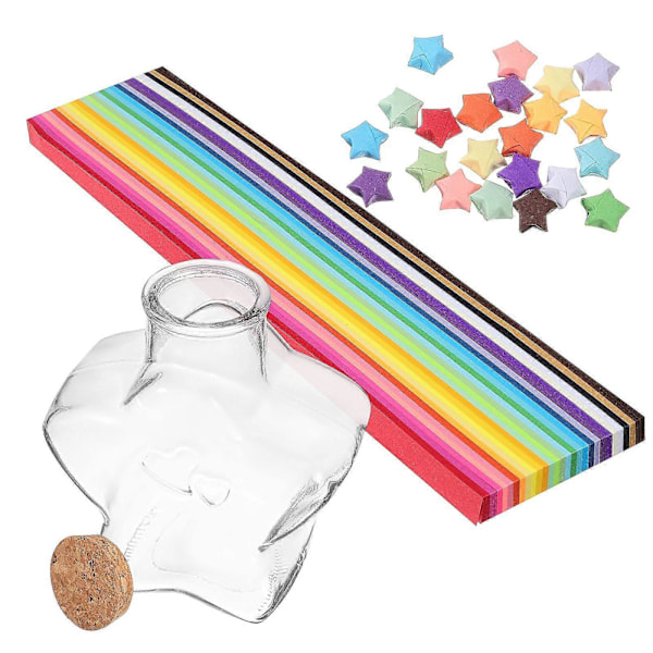 540 Ark Regnbågsfärgat Origami Stjärnpapper med Önskeflaska i Glas för Födelsedagspresent Rumsdekoration