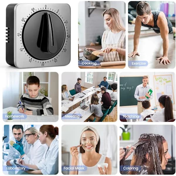 Kjøkkentimer, mekanisk eggetimer, ingen batterier nødvendig, 100 % mekanisk, laget av rustfritt stål.