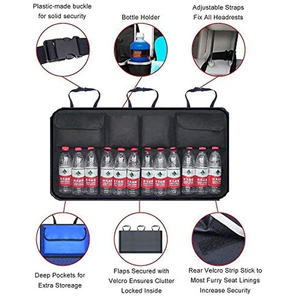 Kaxich Car Boot Organizer Baksete med flere lommer Hengende oppbevaringspose med justerbare stropper til snacks Drikkeleker Klær Sko Verktøy Reise Essential