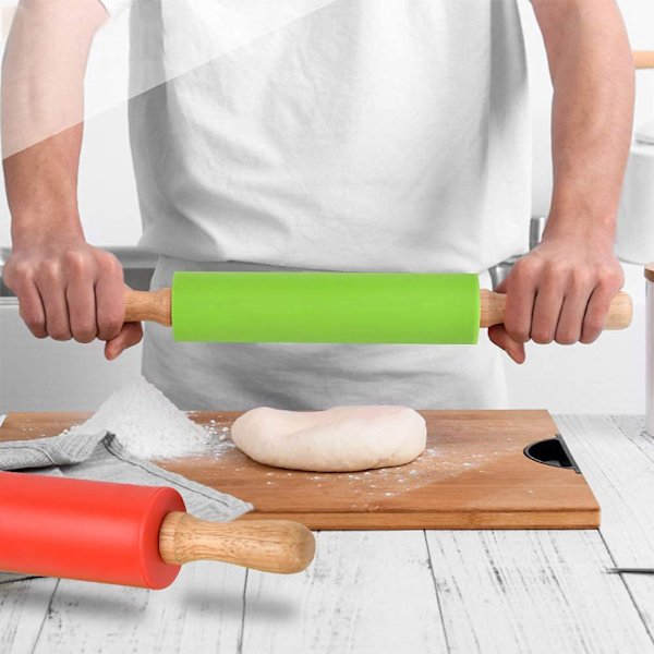 Rullekæde i silikone med træhåndtag og non-stick belægning til pizzabagning - Pakke med 2