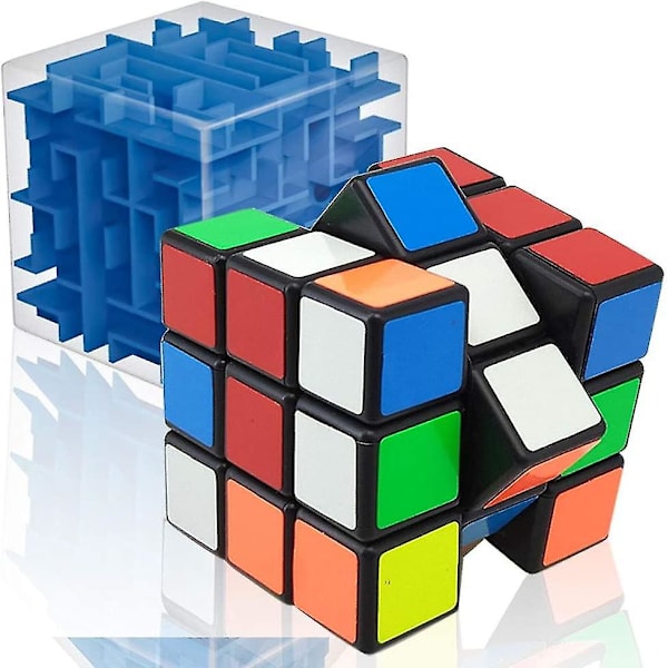 2-pakks Speed Cube og Magic Maze Puslespillboks 3x3 Sett, 3D Kuber Hjernepuslespill Bokser Leke for Barn Voksne Hjem Reise Skole Festgaver Hjernepuslere Edu