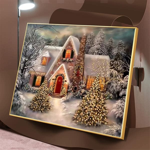 5D DIY Juldiamantmålning Dekoration Present Snöhus