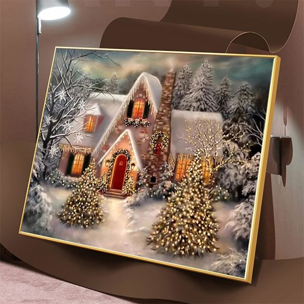 5D DIY Julediamanter Maleri Dekorasjon Gave Snøhus