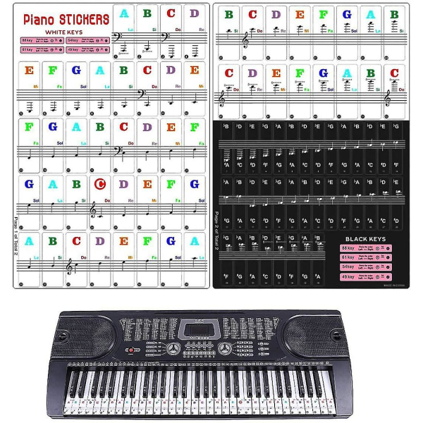 Avtagbar klaviaturklistermärke, 49/61/54/88 klaviaturklistermärke för nybörjare att lära sig piano--