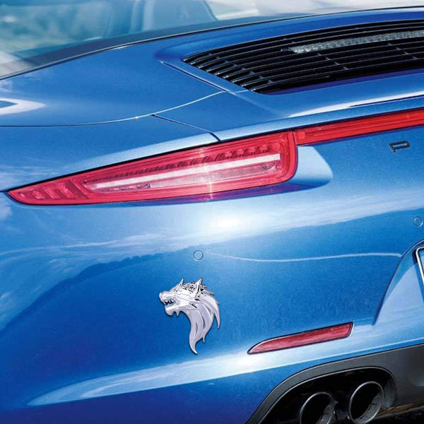 Bilsticker Auto Emblem Dekal 1 Par 3D Metall Ulv Badge Dekal Sticker Metall Bil Lastebil Motorsykkel Emblem Dekal Dekorasjon (Sølv)
