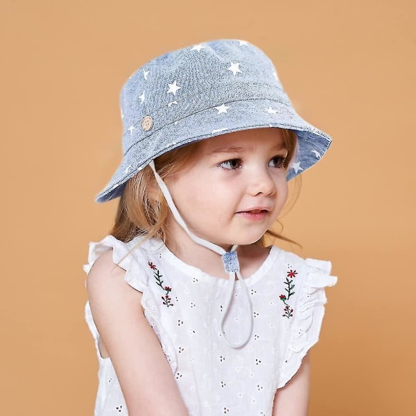 Kids Bucket Hat Justerbar solhattar Andningsbar strandhatt för pojkar Girls_ll Star Light Blue 2-4 Years