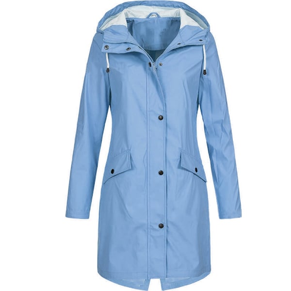 Dam Regnjacka Solid Utomhus Plus Storlek Vattentät Regnkappa med Huva Vindtät Blue XXXXXL