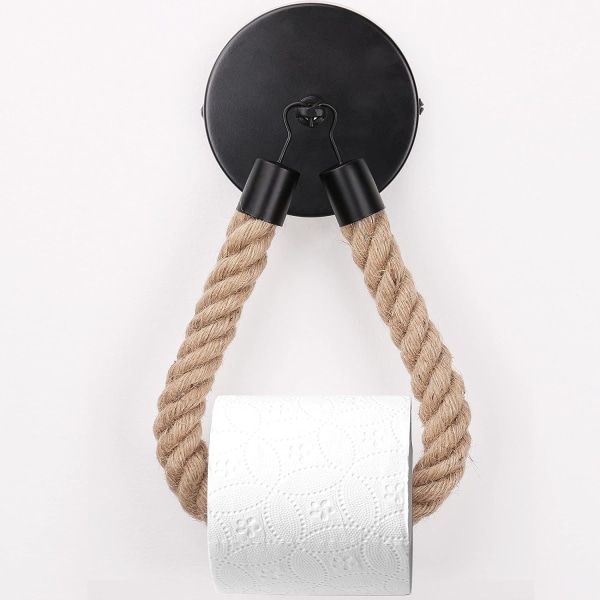 Vintage svart toalettpappershållare för toalettpapper, väggmonterad ersättningshållare för toalettpapper, badrumsinredning (svart)