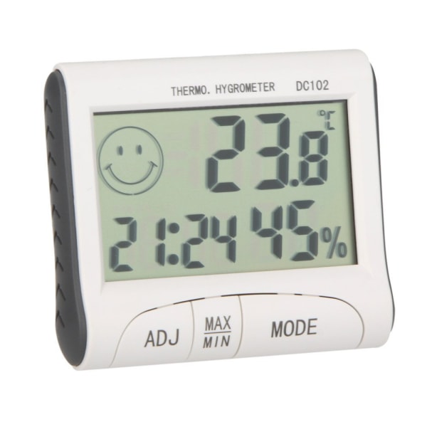 LCD Romtermometer Mini LCD Digital Innendørs Termometer Hygrometer Temperaturmåler Klokkeslett Skrivebords Værsentral med Magnetisk Stativ