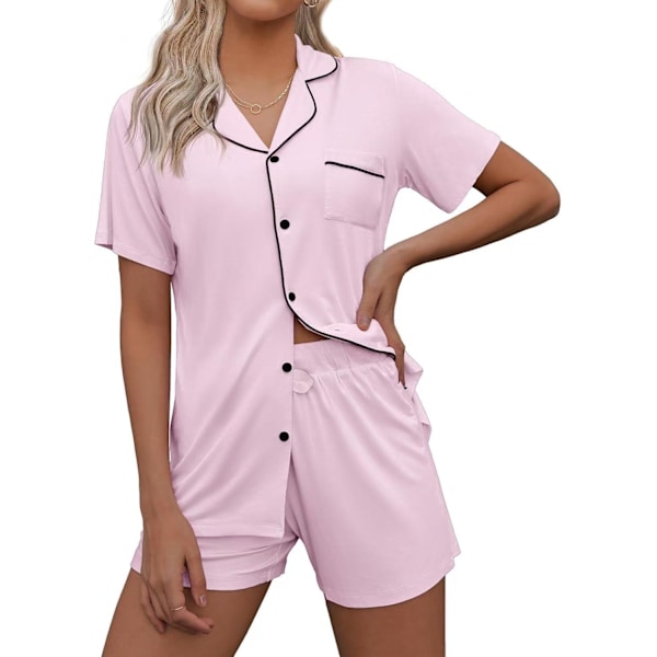 Cardigan Pyjamas Casual Kavaj Dam Hemmakläder Set Shorts Kortärmad Set L Pink