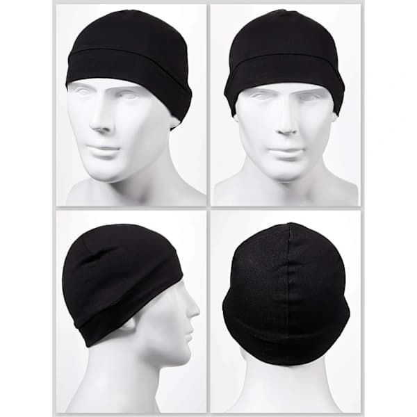 Fire bløde bomuldsstrikkede huer, elastiske og behagelige, med et multifunktionelt for, unisex.