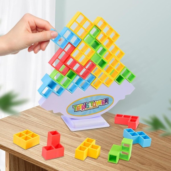 64 stk Tetra Tower Balance Stacking Blocks Spil, brætspil til 2 spillere + familiespil