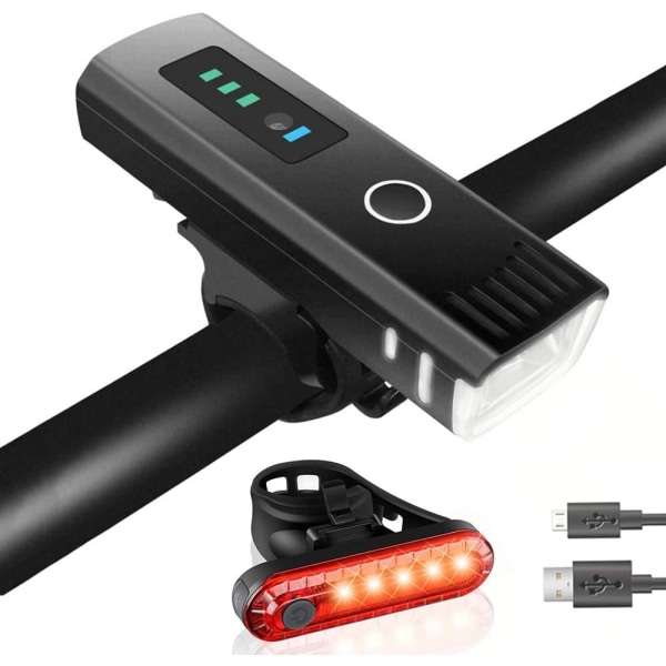 Cykellys LED Cykellys Sæt | Cykellampe USB Genopladelig Forlygte og Baglygte | Vandafvisende cykellys cykellamper