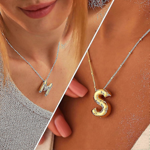 Bubble Letter Halsband Ballong Initial Halsband För Kvinnor Flickor Fint Alfabet Hänge 14k Guldpläterat Puffigt Namn Personliga Smycken Gåva Y Gold