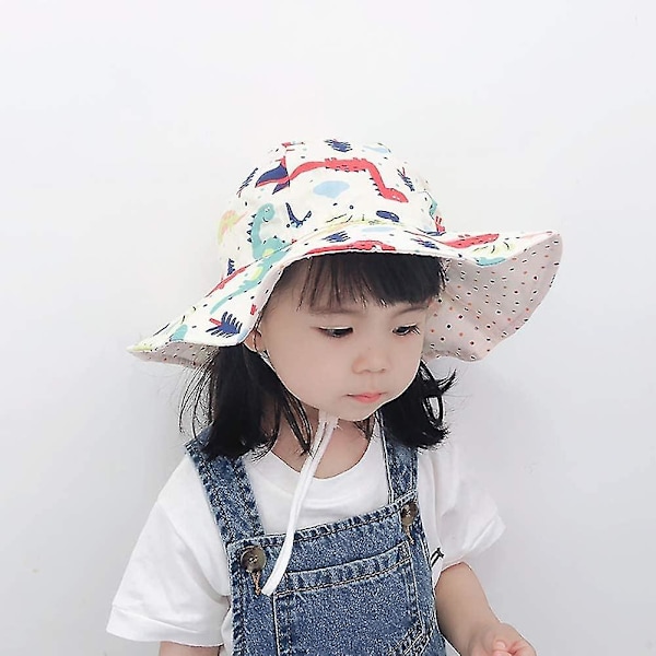 Barnhatt Justerbar Solhatt Andningsbar Strandhatt För Pojkar Flickor_ll Beige Dinosaur 2-4 Years