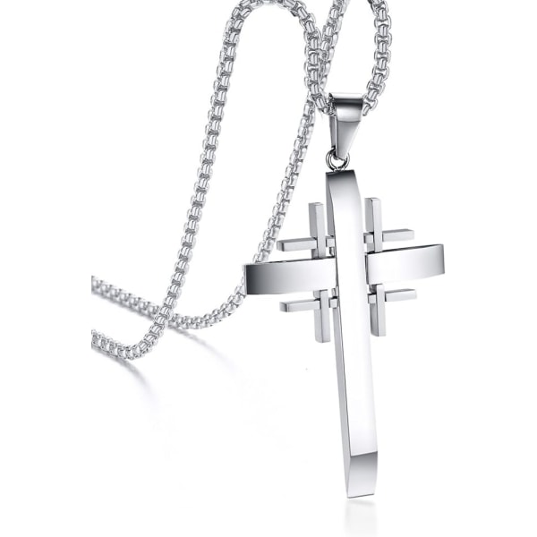 Herr rostfritt stål Jerusalem Crusaders Cross Christ hänge Silver, gratis kedja