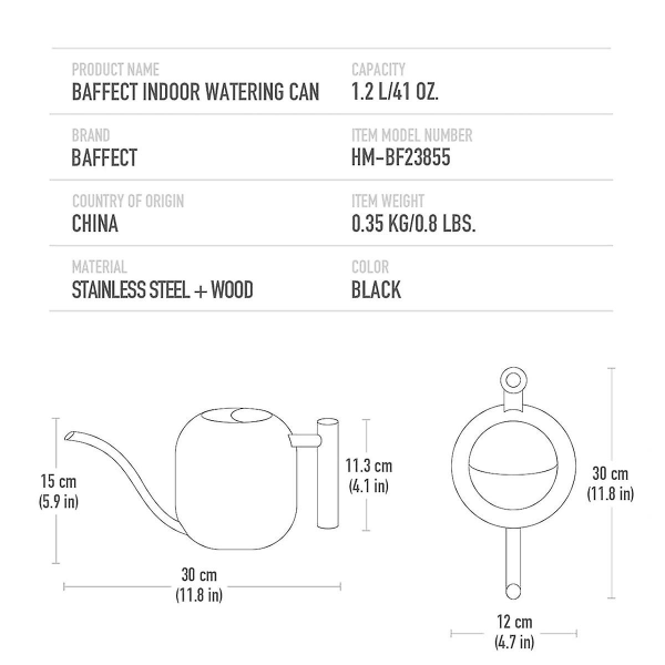 Vandkande indendørs planter, 1,2 l/41 oz sød vandkande potte, rustfrit stål havevandekande med lang tud Black