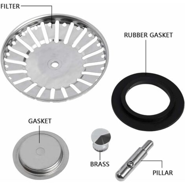 2 stk. Håndvask Si/Håndvaskprop Håndvask Stop Hul Køkken/Badeværelse Si Diameter 84mm med Kugle Ende, Rustfrit Stål