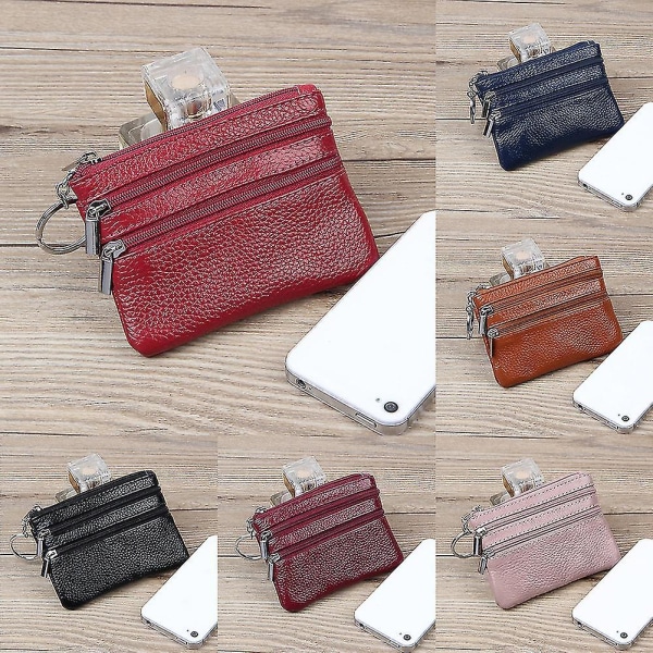 Genuine Leather Keys Coin Organizer Zipper Bag Pouch Women Wallet Purse Gift