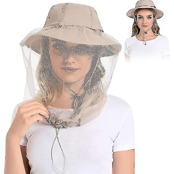 Myggnätsmössa - Bug Cap Upf 50+ Solskydd med dold nät för biodling Vandring Män Women_fs Khaki
