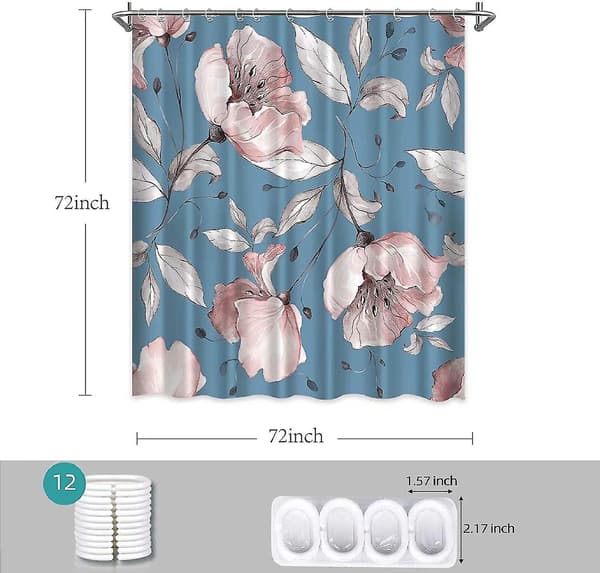 Blommiga Duschdraperier För Badrum, Rosblommor Duschdraperi Set Blue 72*72