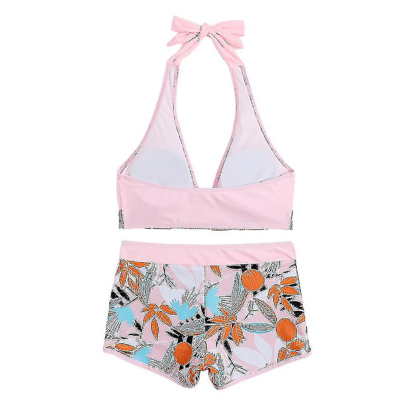 Dambikini med Halterneck Push Up BH, Baddräkt med Shorts, Tvådelad Baddräkt, Sommarstrandkläder, Badkläder Light Pink S