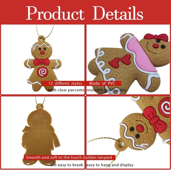 12 Pakk Pepperkakefigur-Julepynt til Juletreet, 7,6 cm Høy Pepperkakefigur Hengepynt Julepynt