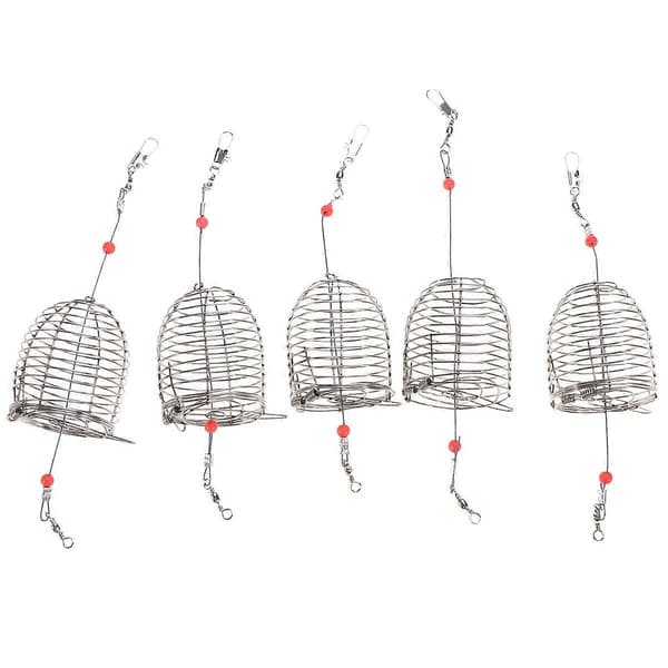 5 stk. fiskemaddingbur i rustfrit stål, lokkemaddingbur, maddingfiskefælde, kurv, foderholder, fiskegrej - Størrelse L