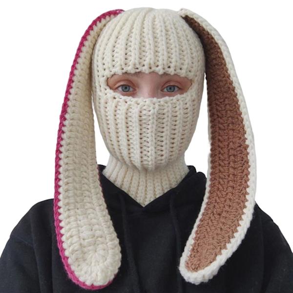 Sinknap Balaclava Hette med Lange Kaninører Komfortabel Vindtett Pustende Søt Kaninhatt Kaninører Huer for Cosplay Pink   White
