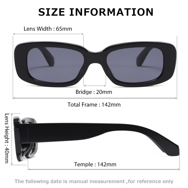 Rektangulære solbriller for kvinner menn trendy retro motebriller 90-talls vintage moteriktig UV 400 beskyttelse firkantet innfatning