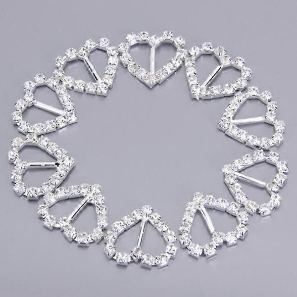10 stk. Hjerteformede Rhinestone-besatte Båndspenneskyvere for DIY Håndverk Bryllupsgave (Sølv)