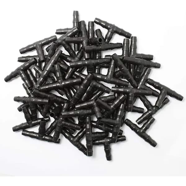 100 droppbevattningskopplingar med hullingar, 4/7 mm universella T-formade slangkopplingar
